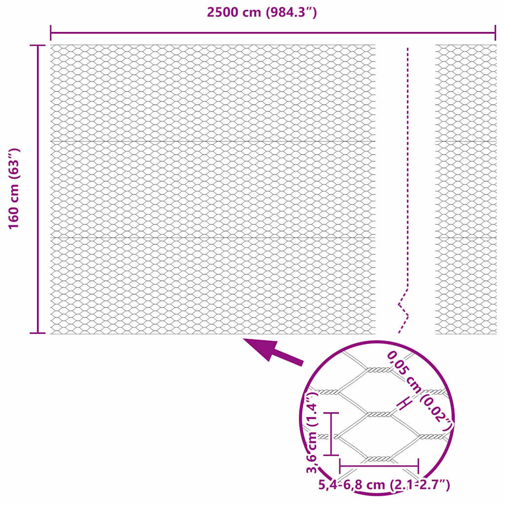 vidaXL Hexagonzaun Silber 1.6 x 25 m Verzinkter Stahl