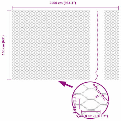 vidaXL Hexagonzaun Silber 1.6 x 25 m Verzinkter Stahl