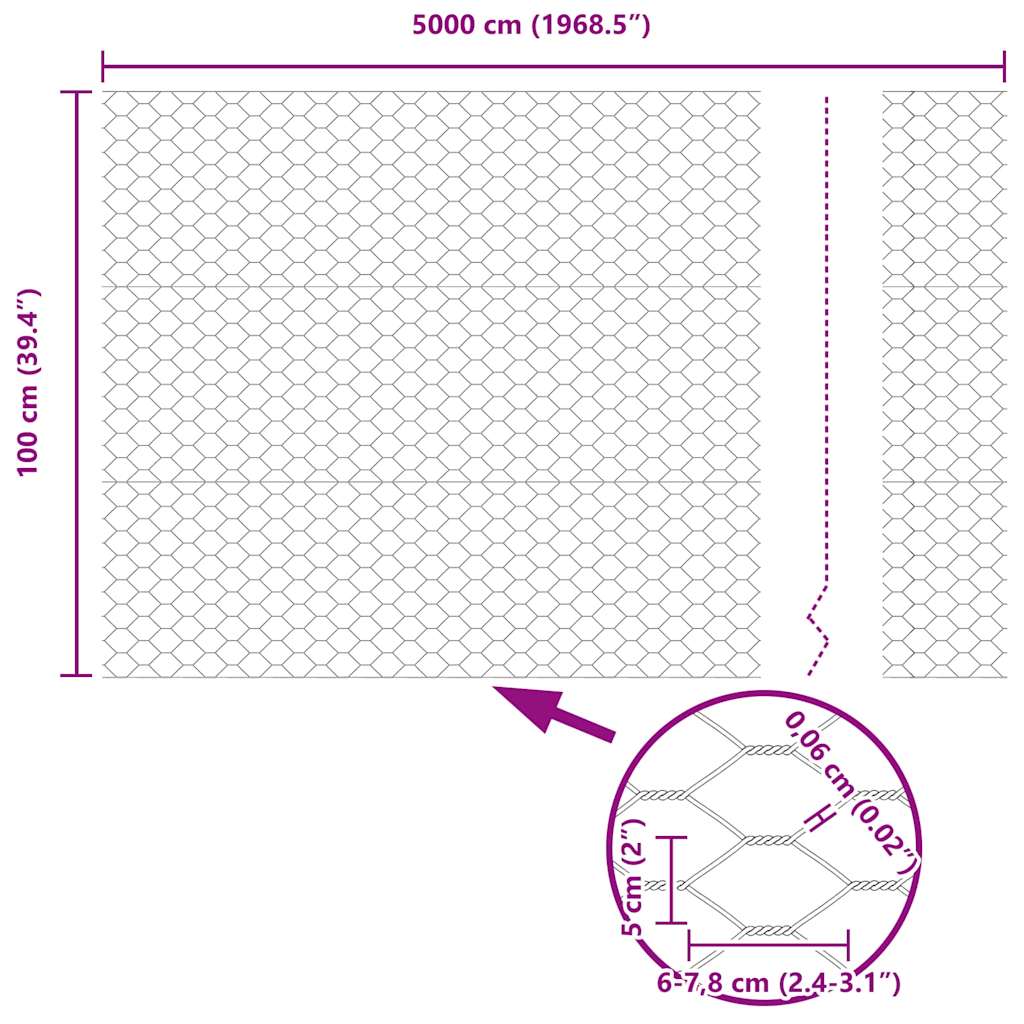 vidaXL Hexagonzaun Silber 1 x 50 m Verzinkter Stahl