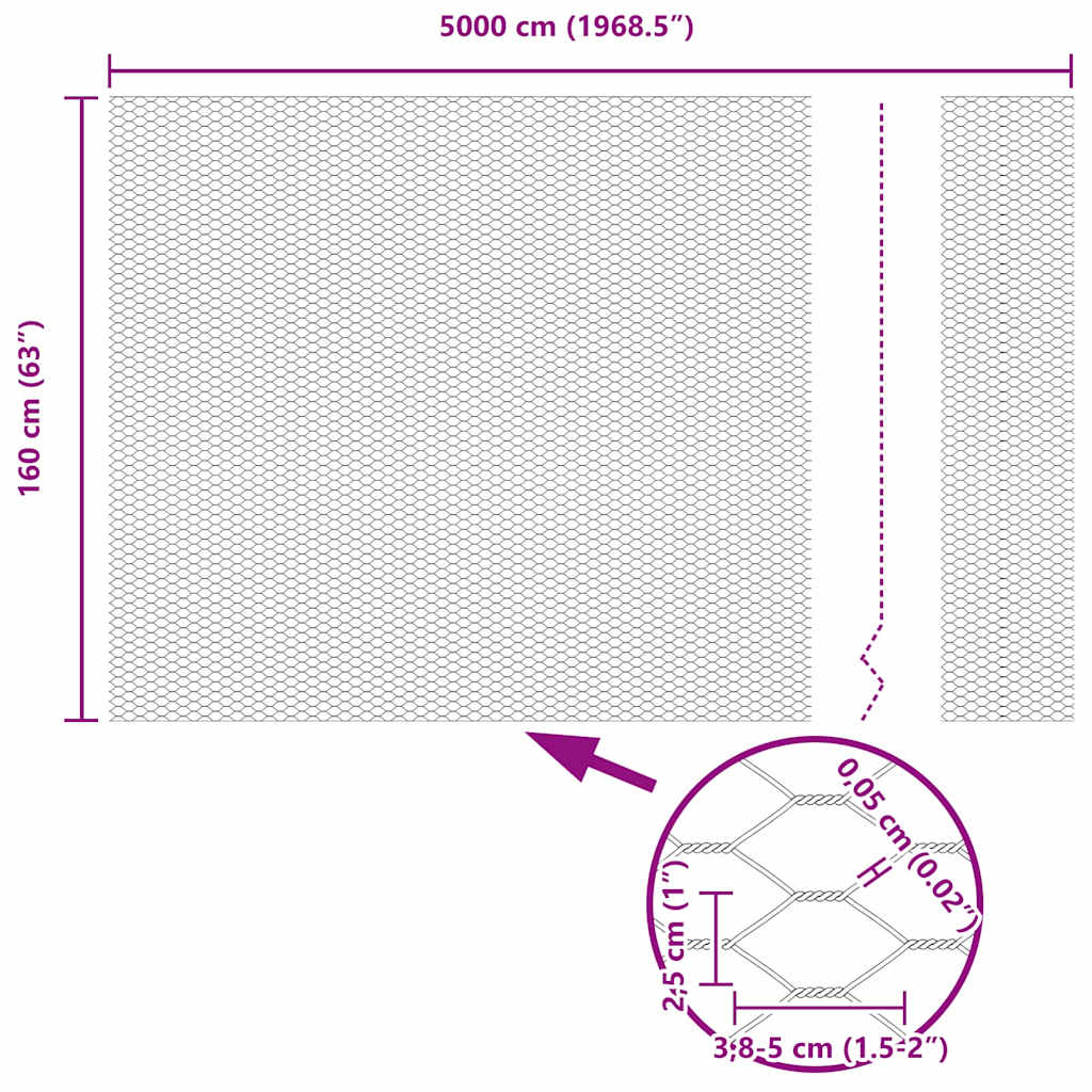 Hexagonzaun Silber 1,6 x 50 m Verzinkter Stahl