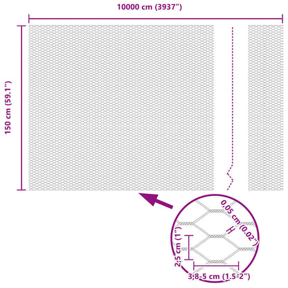 vidaXL Hexagonzaun Silber 1,5 x 100 m Verzinkter Stahl