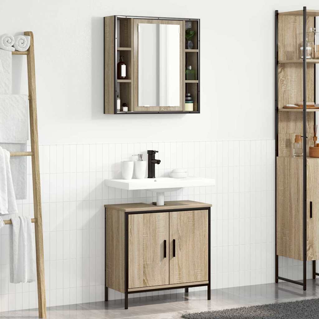 Badezimmermöbel-Set mit Regal mit Tür 2 pcs Braun Holzwerkstoff