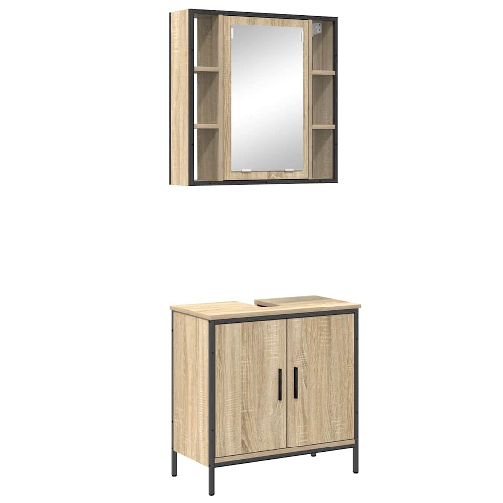 Badezimmermöbel-Set mit Regal mit Tür 2 pcs Braun Holzwerkstoff