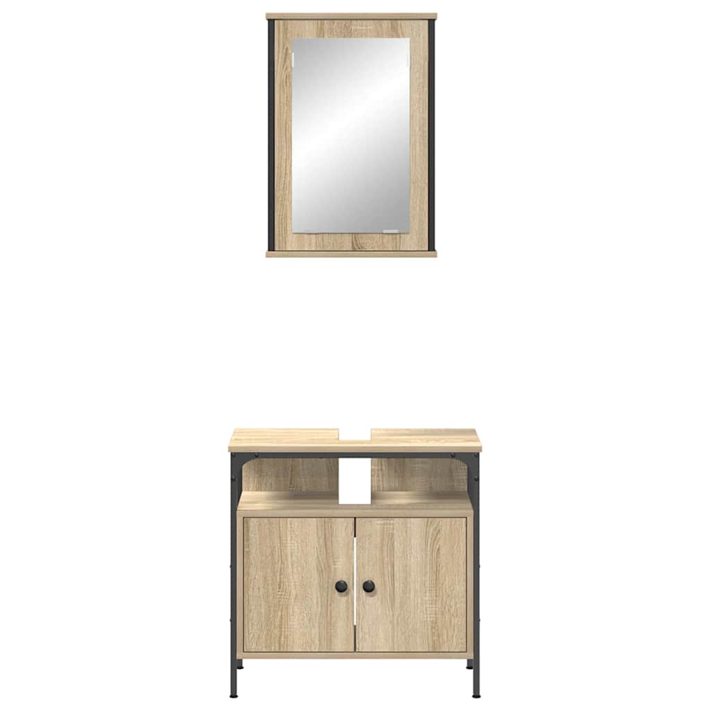 Badezimmermöbel-Set mit Regal mit Tür 2 pcs Braun Holzwerkstoff