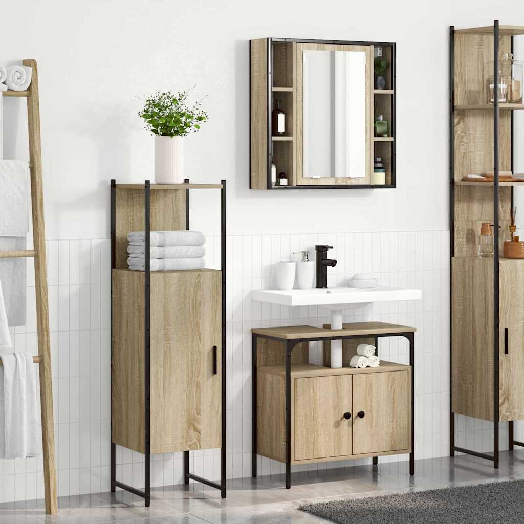 Badezimmermöbel-Set mit Regal mit Tür 3 pcs Braun Holzwerkstoff