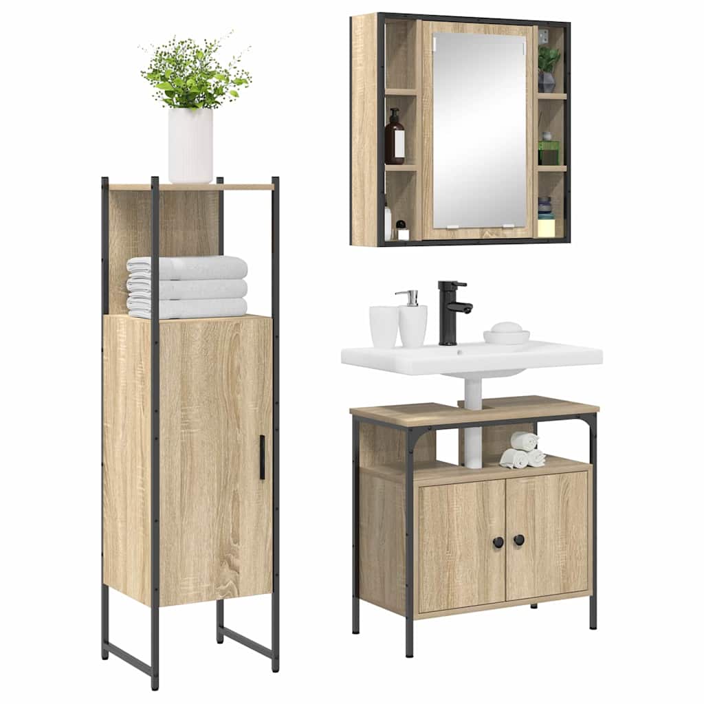 Badezimmermöbel-Set mit Regal mit Tür 3 pcs Braun Holzwerkstoff