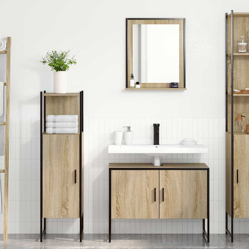 vidaXL Badezimmermöbel-Set mit Regal mit Tür 3 pcs Braun Holzwerkstoff