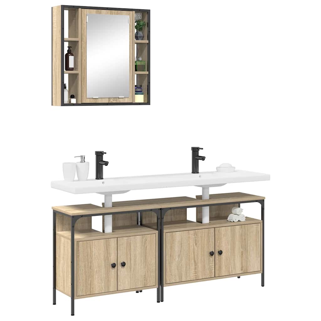 vidaXL Badezimmermöbel-Set mit Regal mit Tür 3 pcs Braun Holzwerkstoff