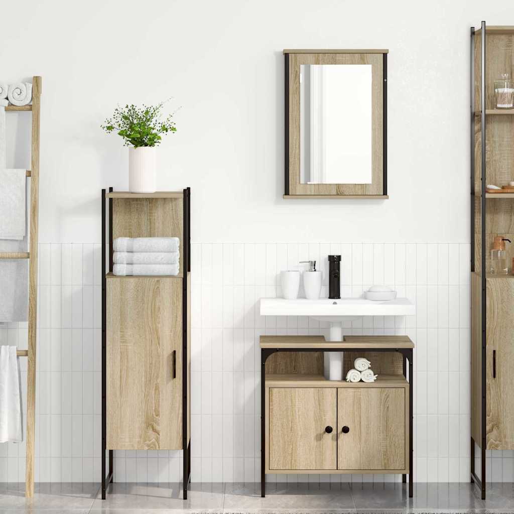 vidaXL Badezimmermöbel-Set mit Regal mit Tür 3 pcs Braun Holzwerkstoff