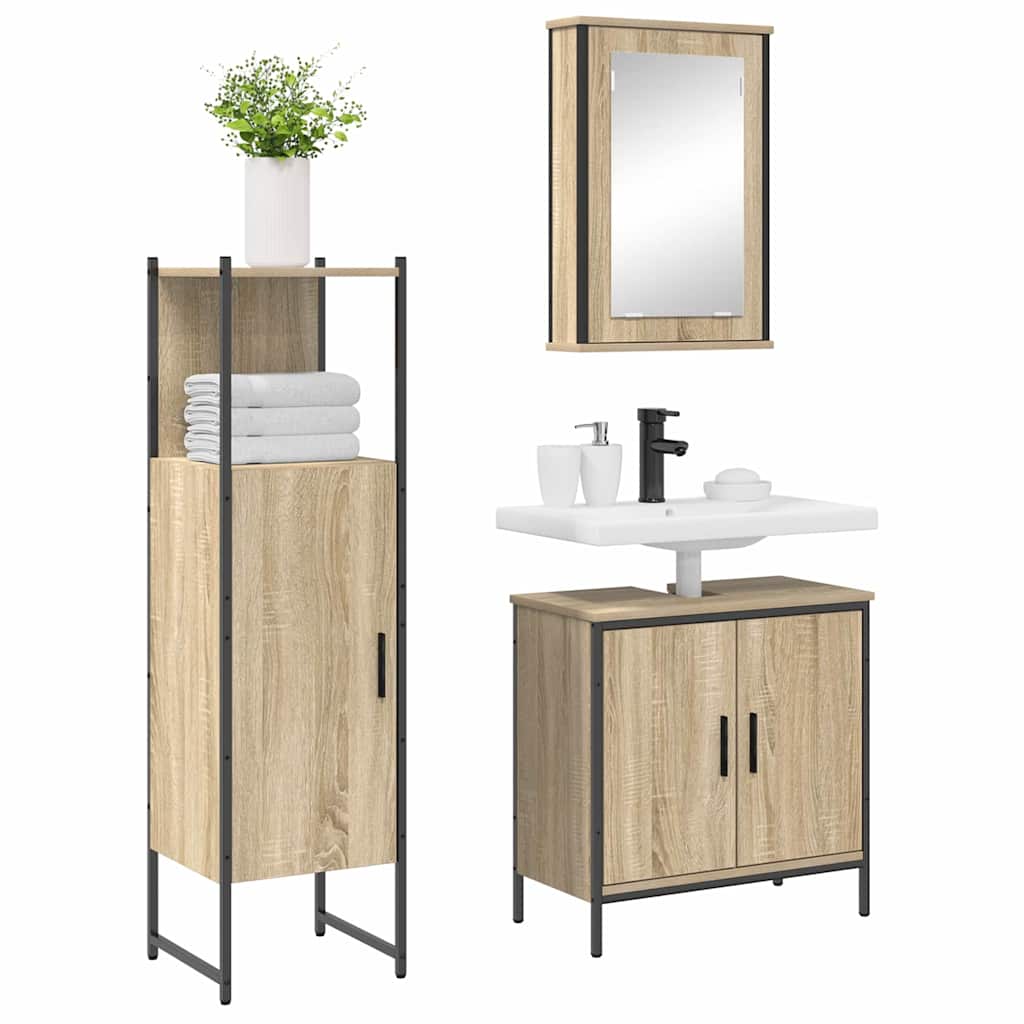 Badezimmermöbel-Set mit Regal mit Tür 3 pcs Braun Holzwerkstoff