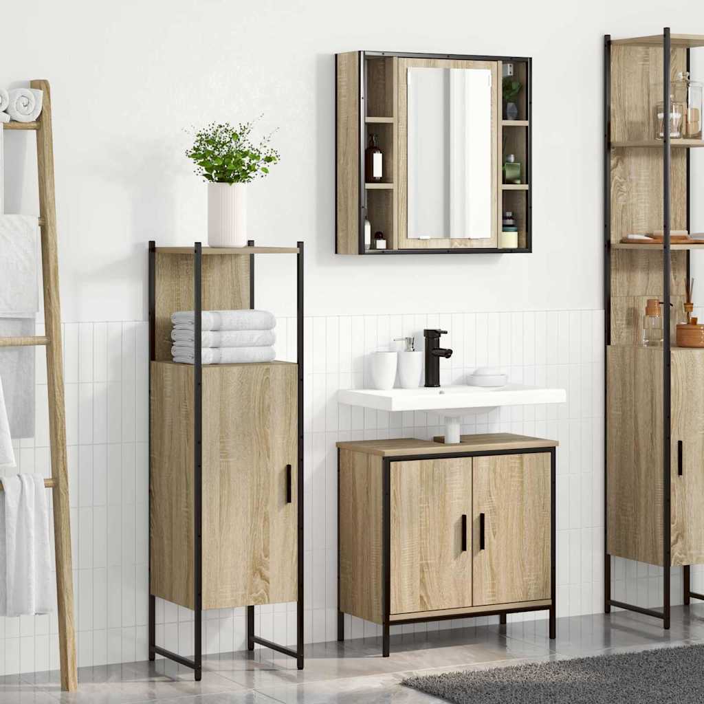 vidaXL Badezimmermöbel-Set mit Regal mit Tür 3 pcs Braun Holzwerkstoff