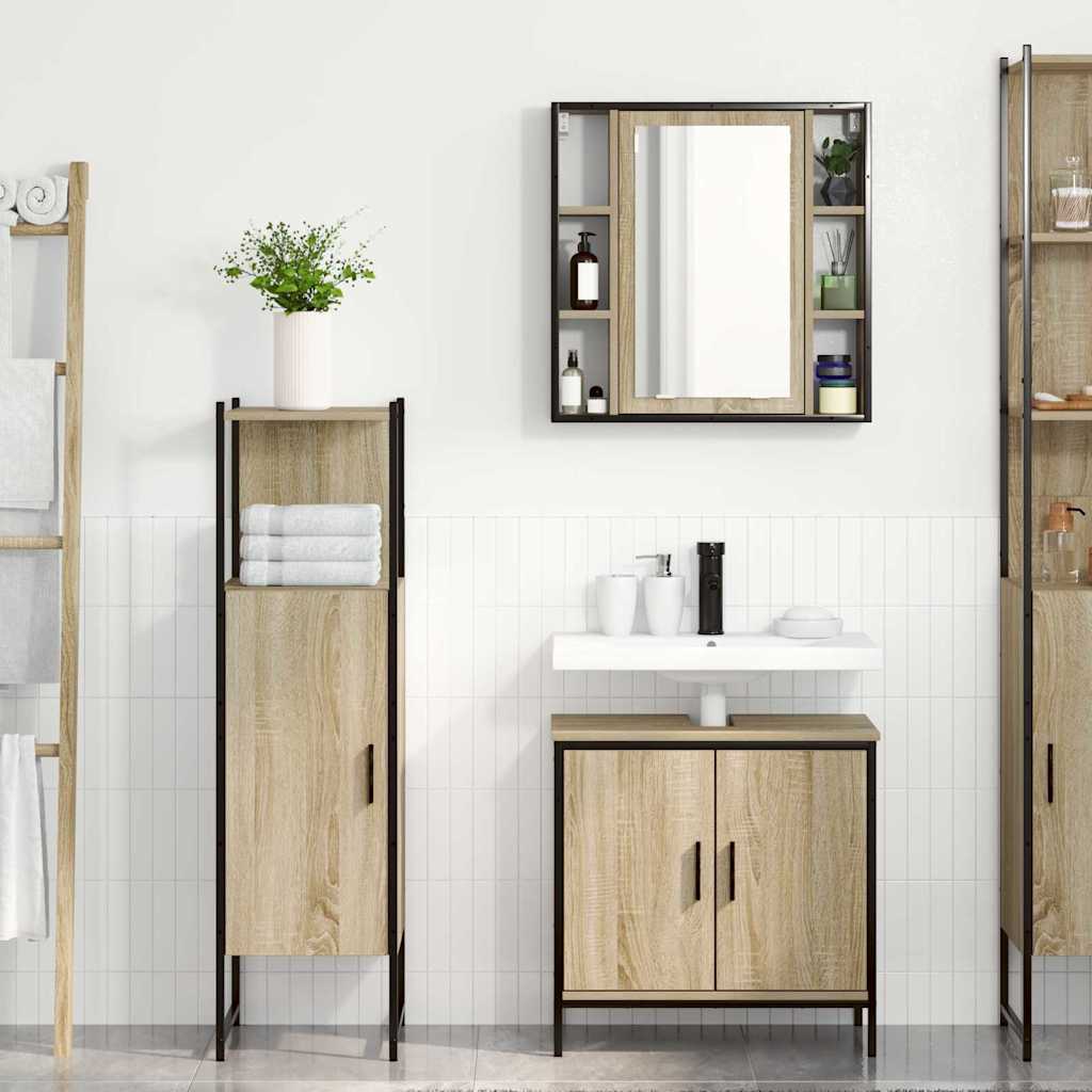 vidaXL Badezimmermöbel-Set mit Regal mit Tür 3 pcs Braun Holzwerkstoff