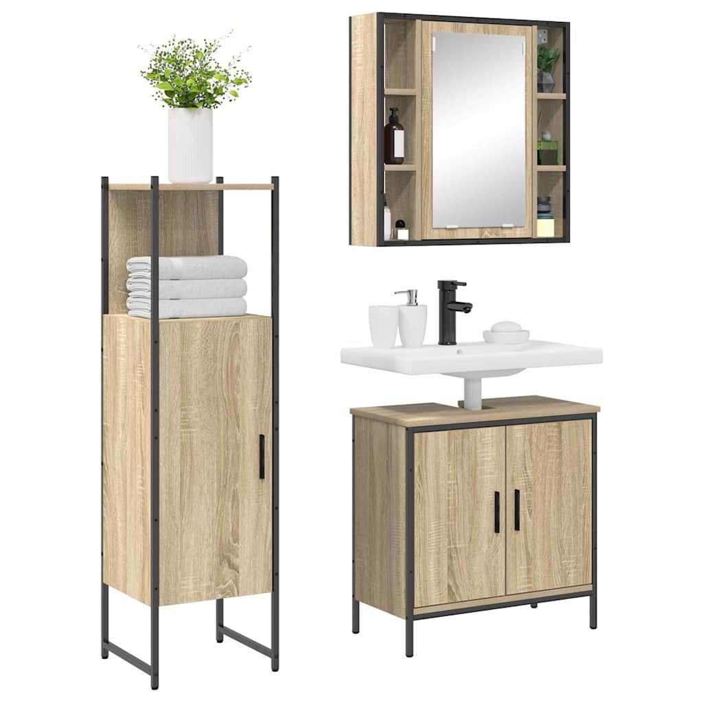 vidaXL Badezimmermöbel-Set mit Regal mit Tür 3 pcs Braun Holzwerkstoff