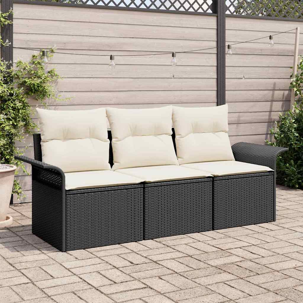 Sofa Set mit Kissen 3 pcs Schwarz Poly-Rattan