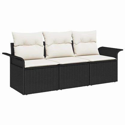 Sofa Set mit Kissen 3 pcs Schwarz Poly-Rattan