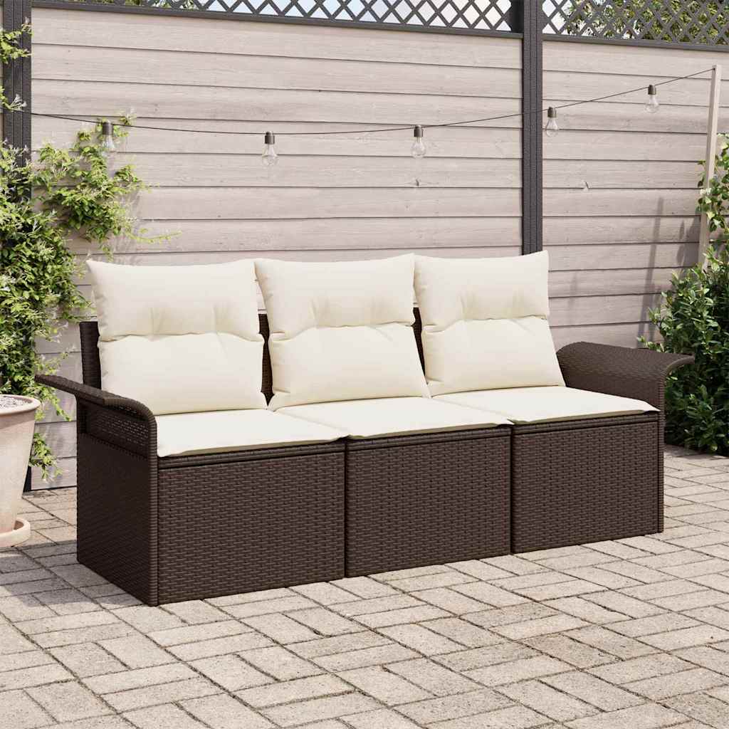 Sofa Set mit Kissen 3 pcs Braun und Creme Poly-Rattan