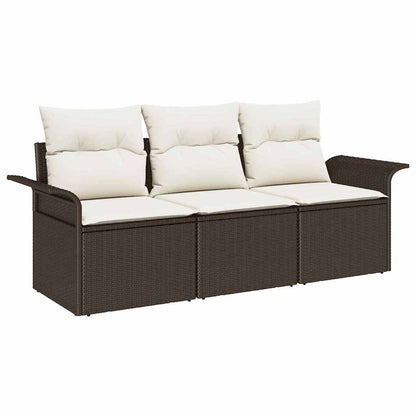 Sofa Set mit Kissen 3 pcs Braun und Creme Poly-Rattan