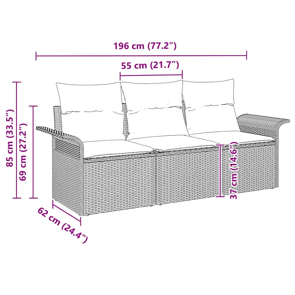 Sofa Set mit Kissen 3 pcs Braun und Creme Poly-Rattan