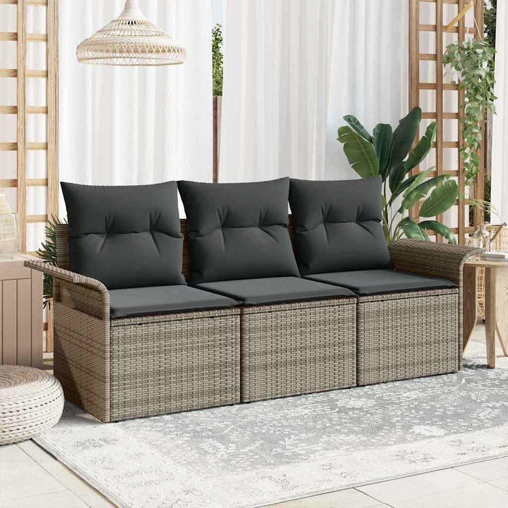 Sofa Set mit Kissen 3 pcs Grau Poly-Rattan