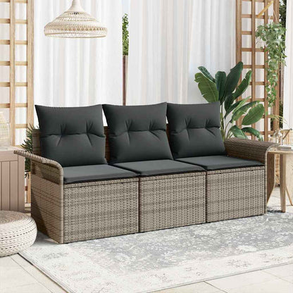 Sofa Set mit Kissen 3 pcs Grau Poly-Rattan