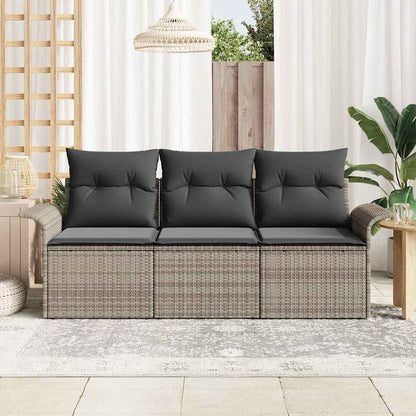 Sofa Set mit Kissen 3 pcs Grau Poly-Rattan
