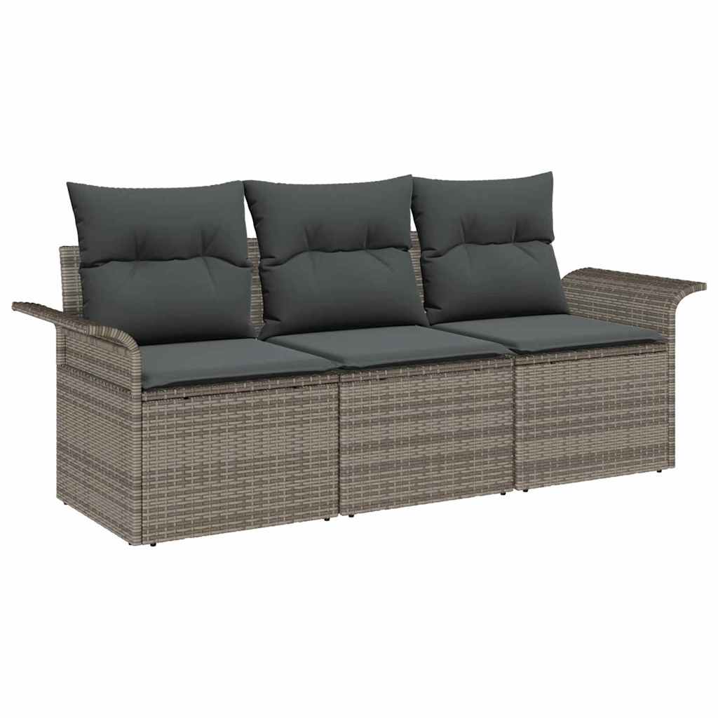 Sofa Set mit Kissen 3 pcs Grau Poly-Rattan