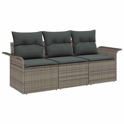 Sofa Set mit Kissen 3 pcs Grau Poly-Rattan