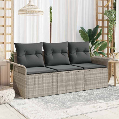 Sofa Set mit Kissen 3 pcs Grau Poly-Rattan