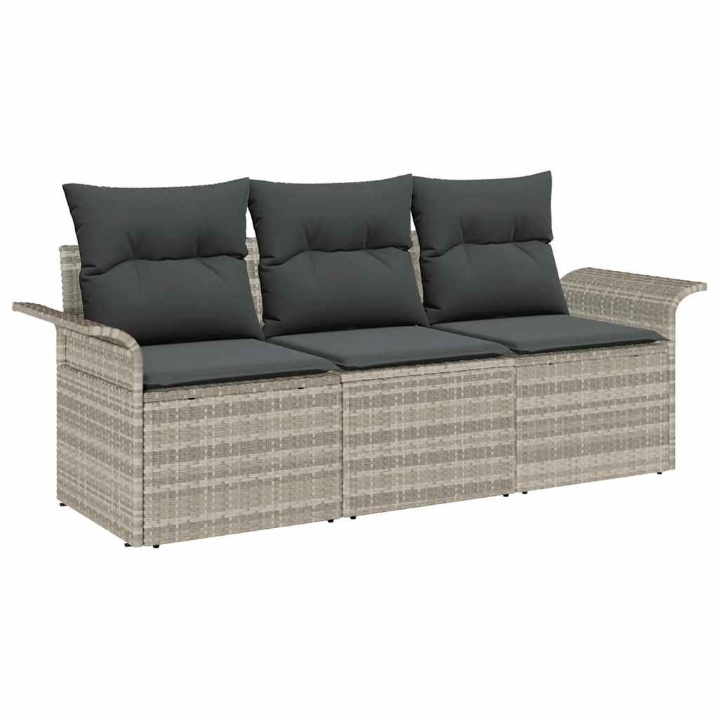 Sofa Set mit Kissen 3 pcs Grau Poly-Rattan
