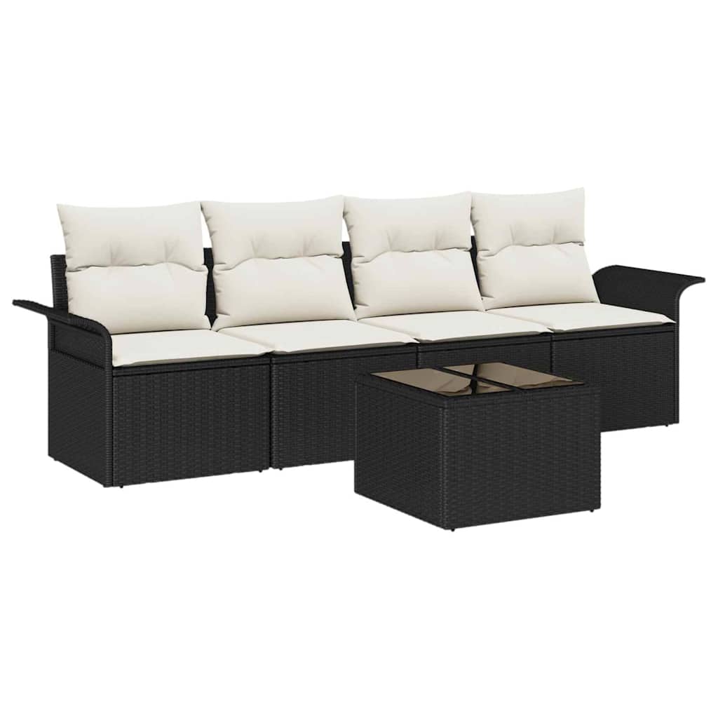Sofa Set mit Kissen 5 pcs Schwarz Poly-Rattan