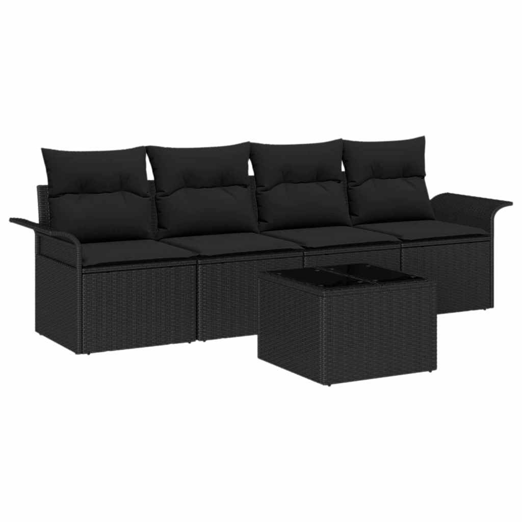 Sofa Set mit Kissen 5 pcs Schwarz Poly-Rattan