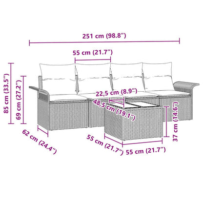 Sofa Set mit Kissen 5 pcs Schwarz Poly-Rattan