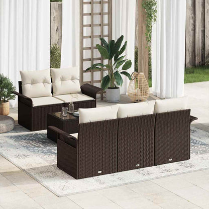 Sofa Set mit Kissen 6 pcs Braun Poly-Rattan