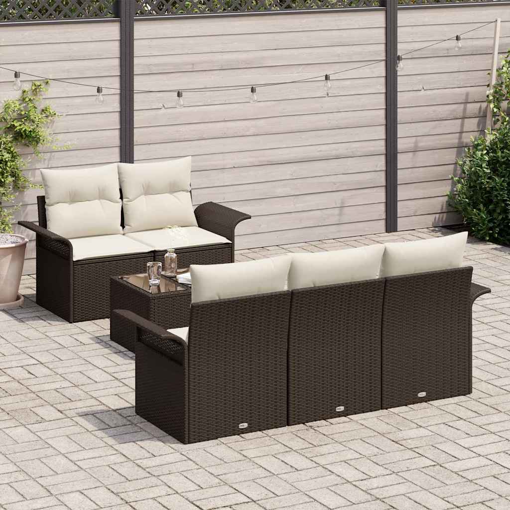 Sofa Set mit Kissen 6 pcs Braun Poly-Rattan