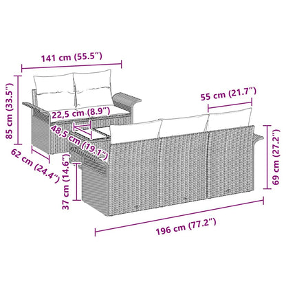 Sofa Set mit Kissen 6 pcs Braun Poly-Rattan