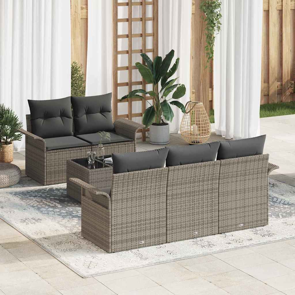 Sofa Set mit Kissen 6 pcs Grau Poly-Rattan