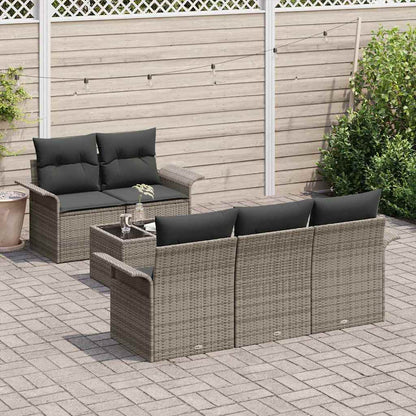 Sofa Set mit Kissen 6 pcs Grau Poly-Rattan