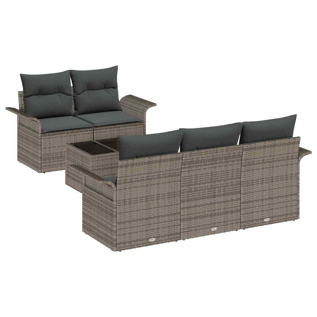Sofa Set mit Kissen 6 pcs Grau Poly-Rattan