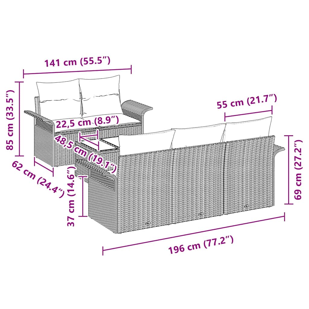Sofa Set mit Kissen 6 pcs Grau Poly-Rattan