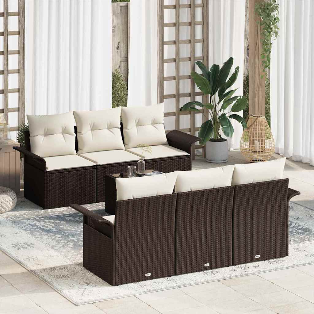 Gartensofa-set mit Kissen 7 pcs Braun Poly-Rattan