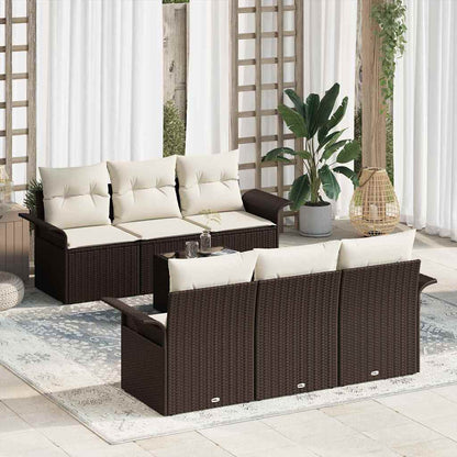 Gartensofa-set mit Kissen 7 pcs Braun Poly-Rattan