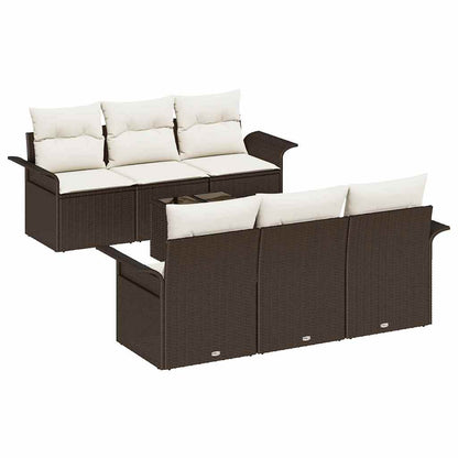 Gartensofa-set mit Kissen 7 pcs Braun Poly-Rattan