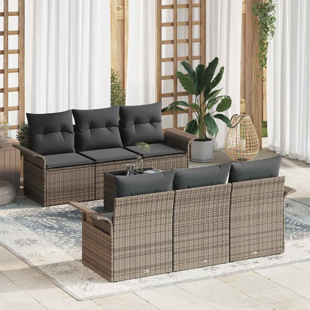 Gartensofa-set mit Kissen 7 pcs Grau Poly-Rattan