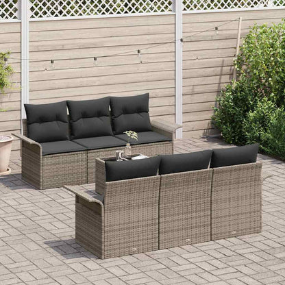 Gartensofa-set mit Kissen 7 pcs Grau Poly-Rattan