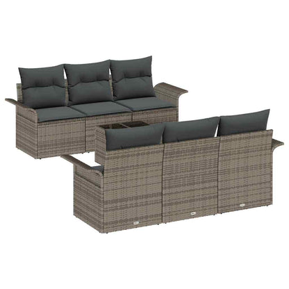 Gartensofa-set mit Kissen 7 pcs Grau Poly-Rattan