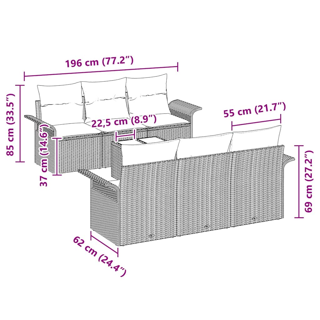 Gartensofa-set mit Kissen 7 pcs Grau Poly-Rattan