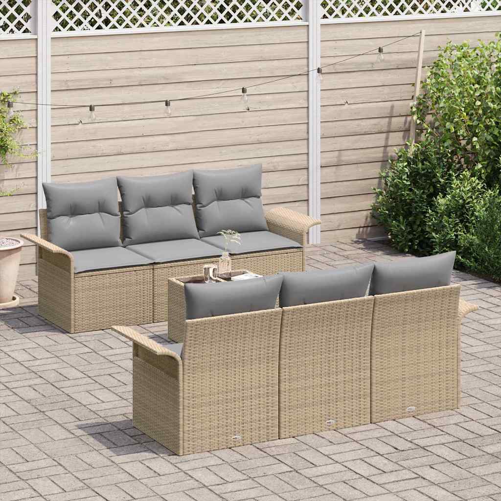 Gartensofa-set mit Kissen 7 pcs Beige Poly-Rattan
