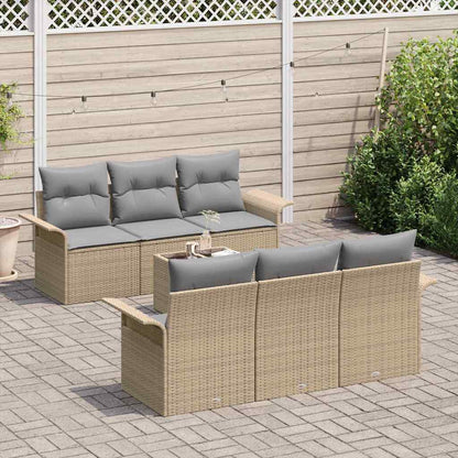 Gartensofa-set mit Kissen 7 pcs Beige Poly-Rattan