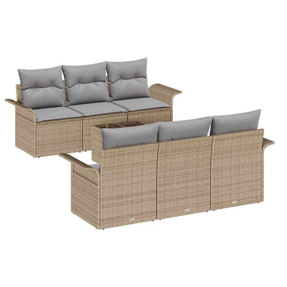 Gartensofa-set mit Kissen 7 pcs Beige Poly-Rattan