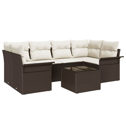 Gartensofa-set mit Kissen 7 pcs Braun Poly-Rattan